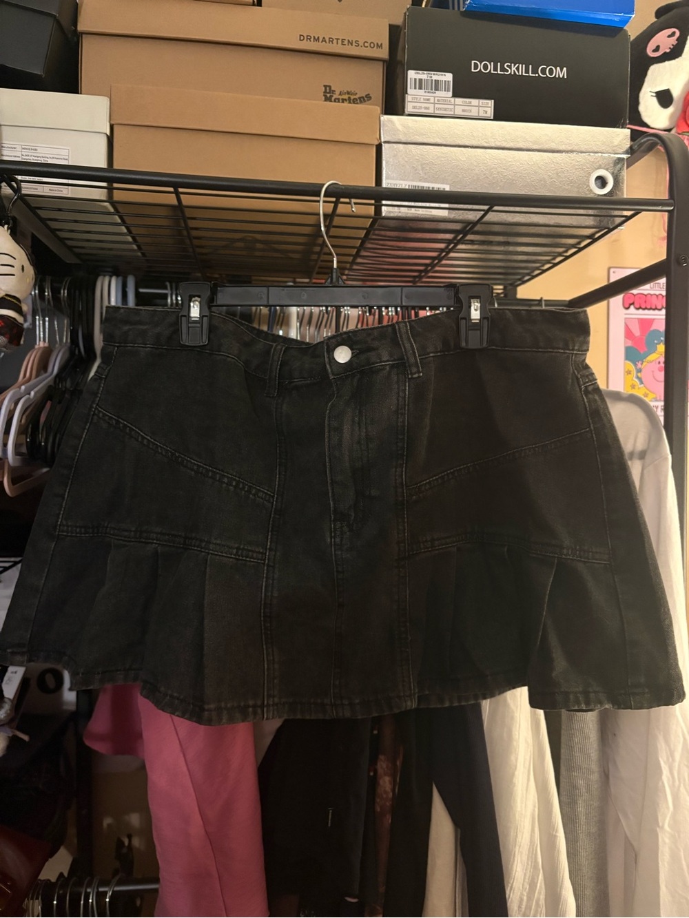 Black Denim Panel Mini Skirt